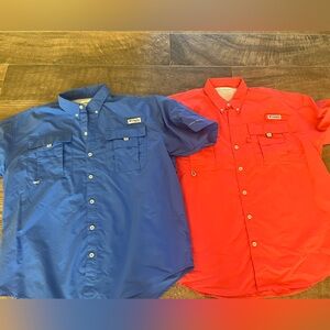 Columbia PFG Men's Button Down Fishing Shirts in Blue and Red